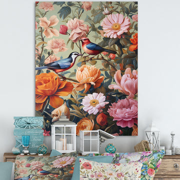 Tropical Birds In Paradise Flower field Painting - Bird Wall Art Prints